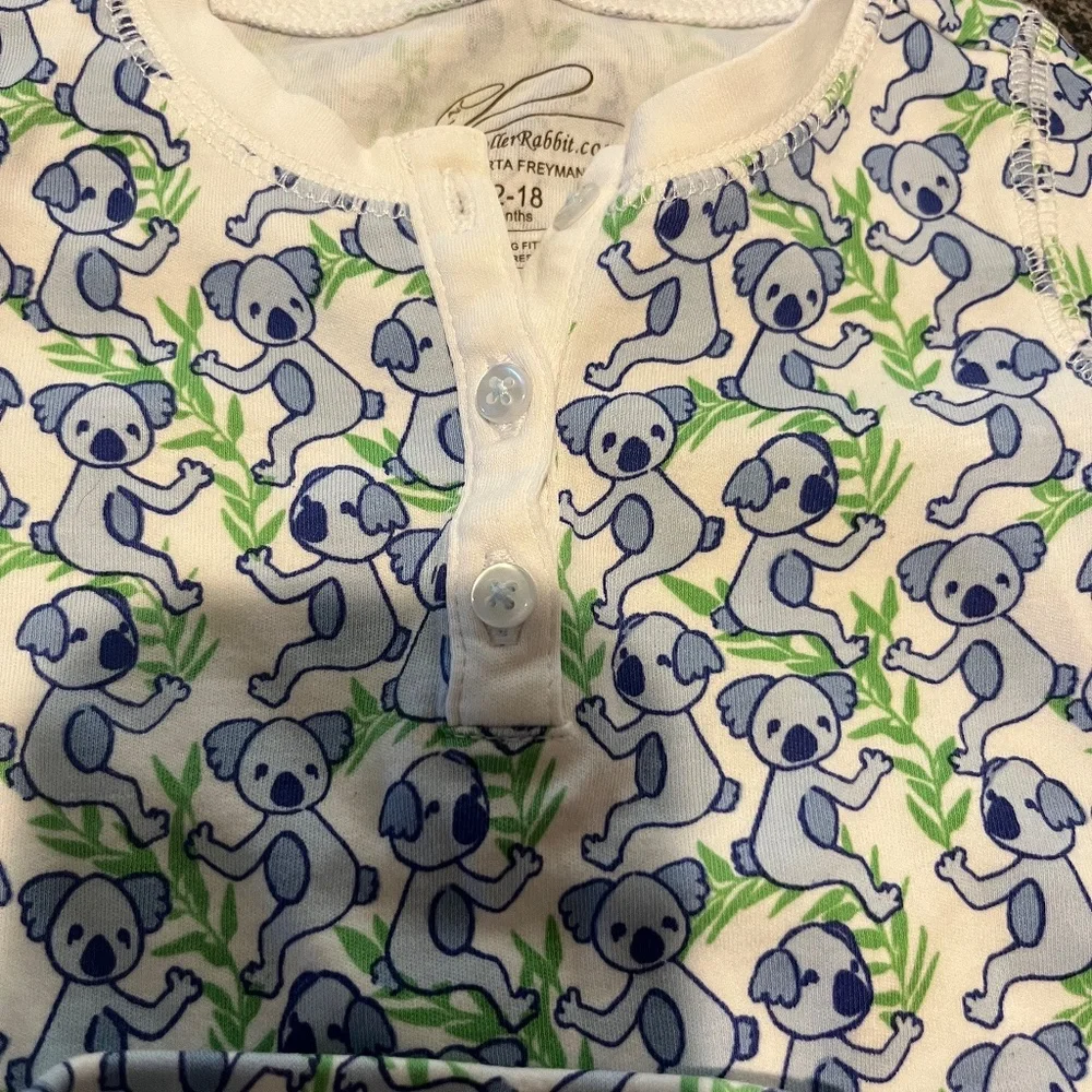 Roller Rabbit White Pajama Set with Blue and Green Puppy Print